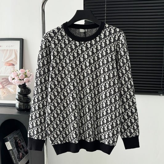 autumn and winter full print crew neck sweater