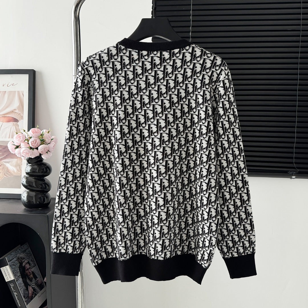 autumn and winter full print crew neck sweater