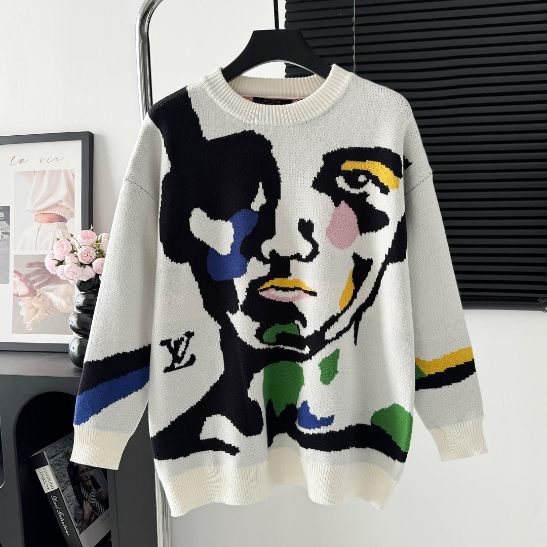 Human face crew neck sweater