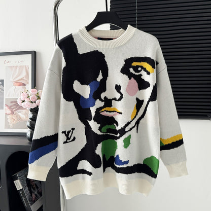 Human face crew neck sweater