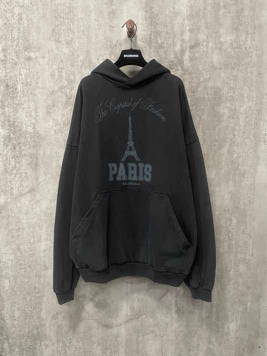 Tower Print Washed Distressed Hoodie