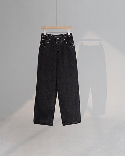 Rivet piercing buckle fire machine head jeans trousers