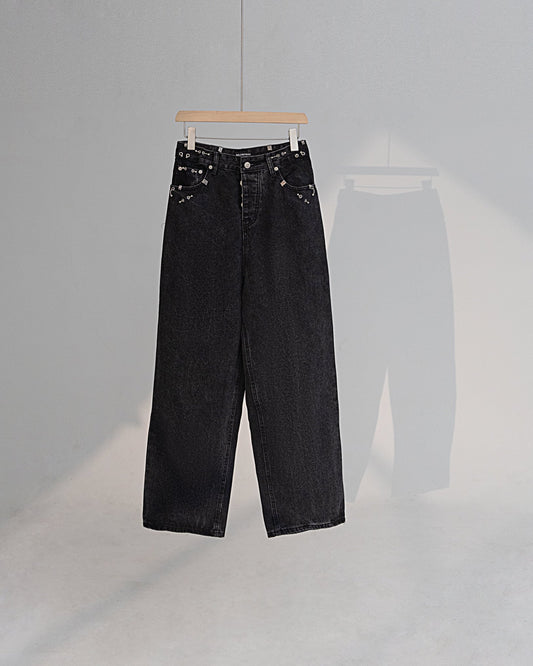 Rivet piercing buckle fire machine head jeans trousers