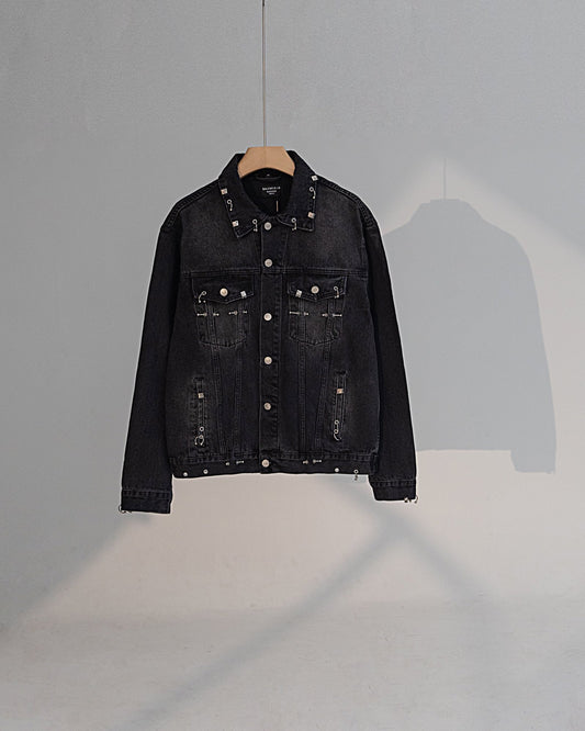 Rivet piercing buckle fire machine head denim jacket