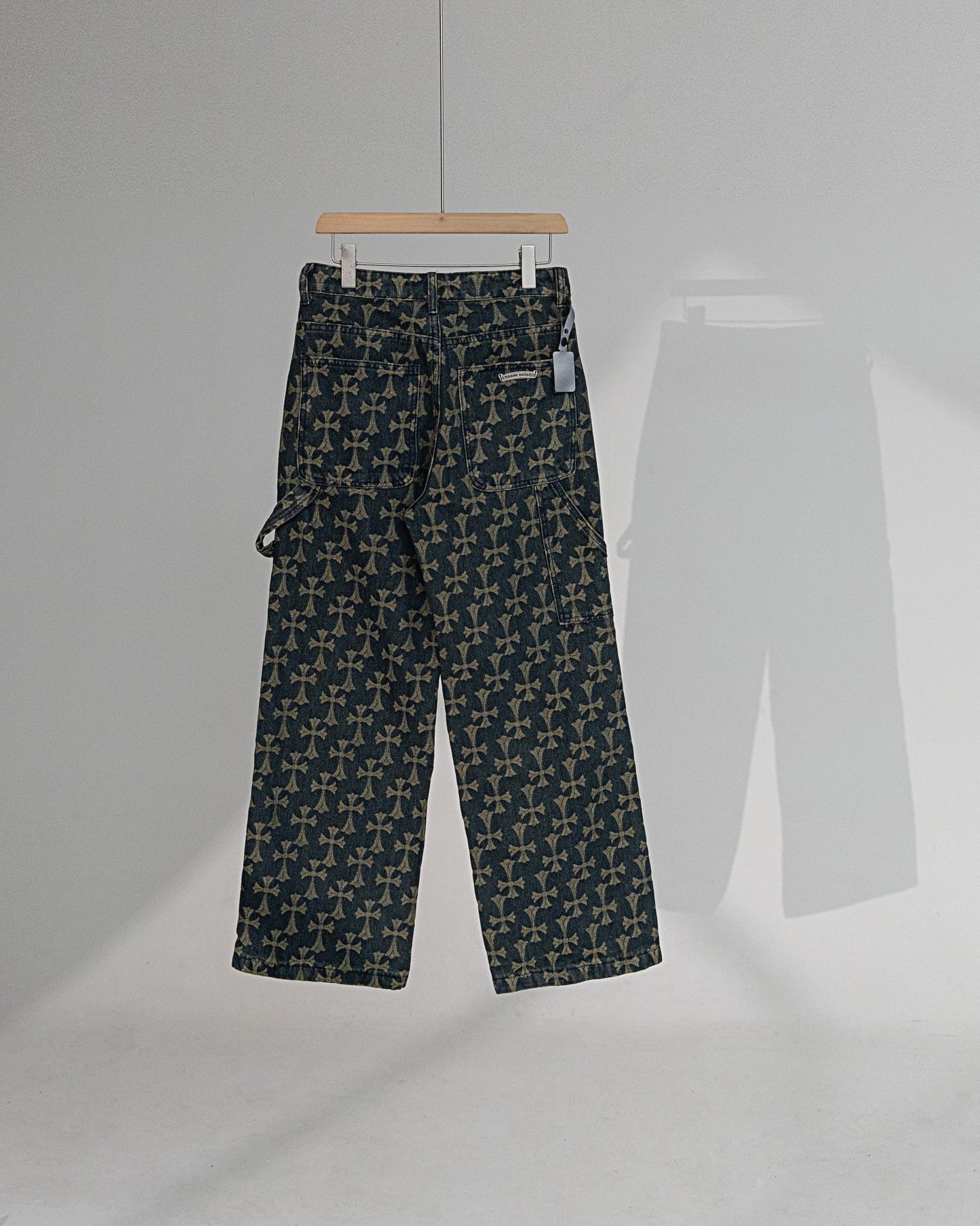 Floral pattern heavy all over printed cross denim trousers