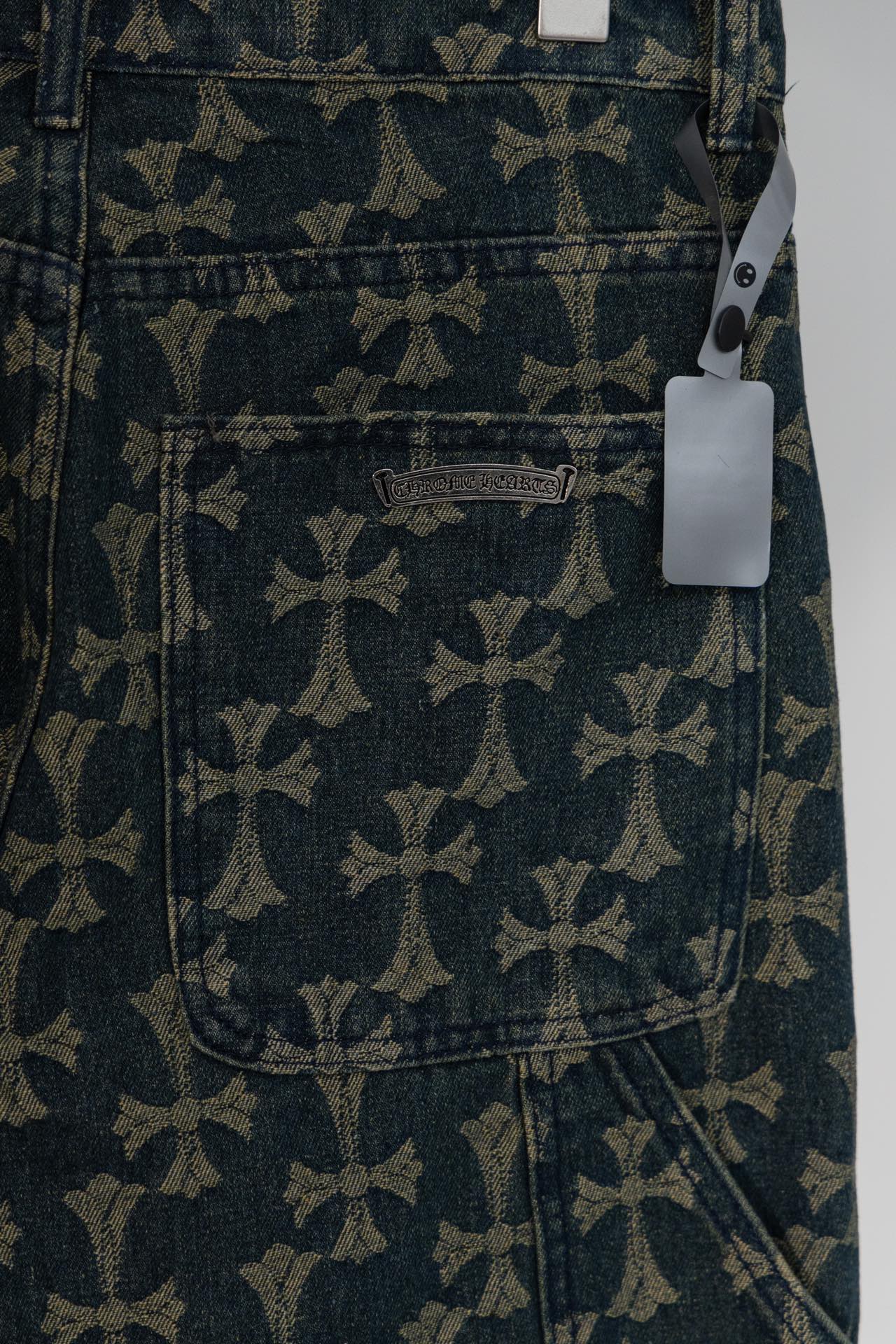 Floral pattern heavy all over printed cross denim trousers