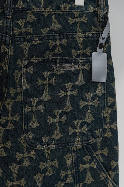 Floral pattern heavy all over printed cross denim trousers