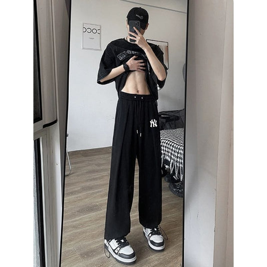 Summer ice silk pants couple loose straight drape casual pants