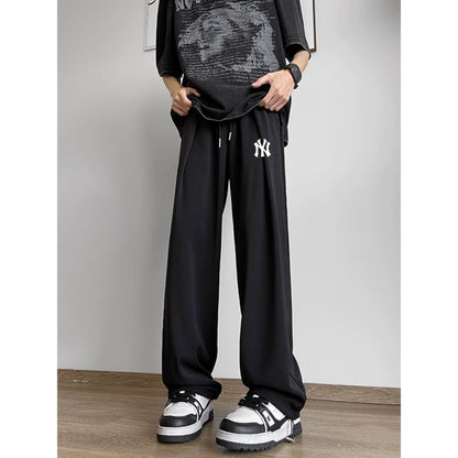 Summer ice silk pants couple loose straight drape casual pants