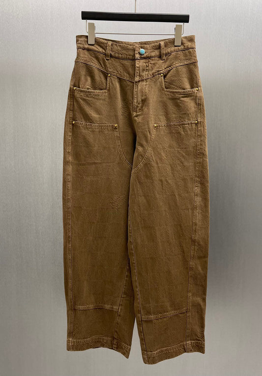 Brown cargo jeans with large check pattern