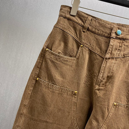 Brown cargo jeans with large check pattern