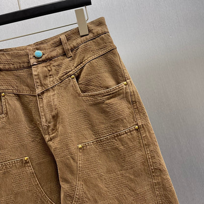 Brown cargo jeans with large check pattern