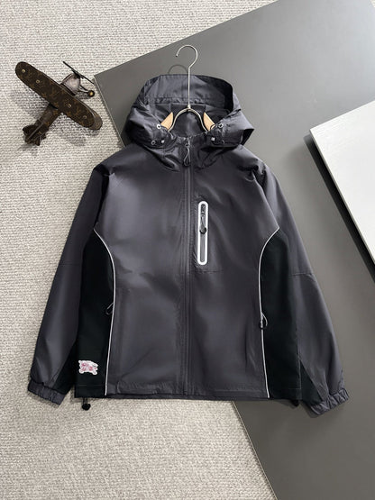 Zip-up hooded windbreaker jacket