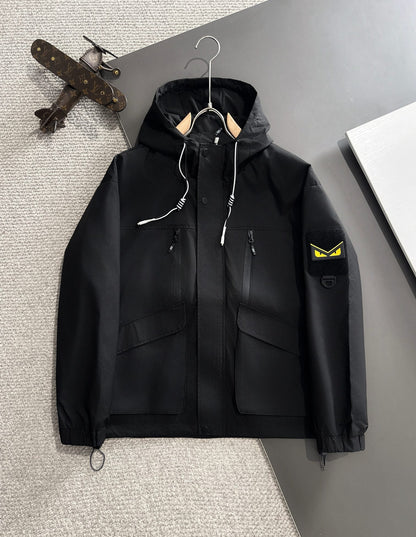 Zip-up hooded windbreaker jacket