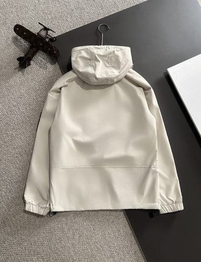 Zip-up hooded windbreaker jacket