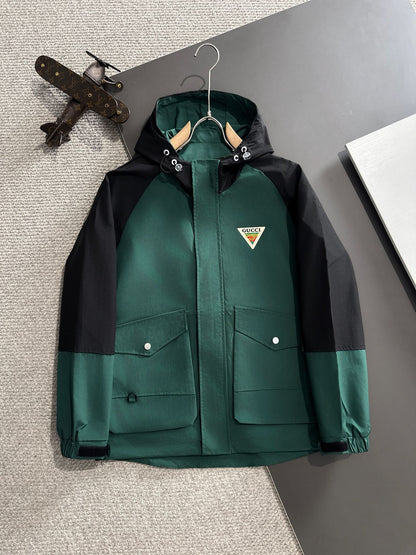 Zip-up hooded windbreaker jacket