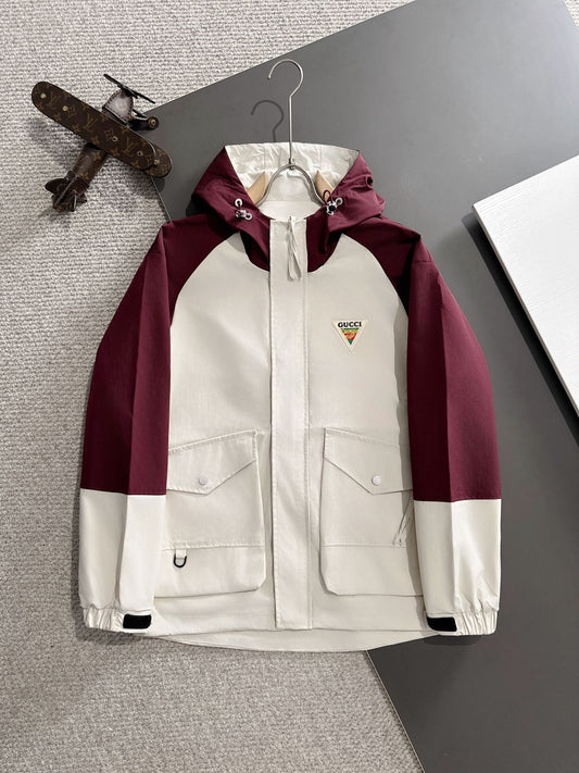 Zip-up hooded windbreaker jacket