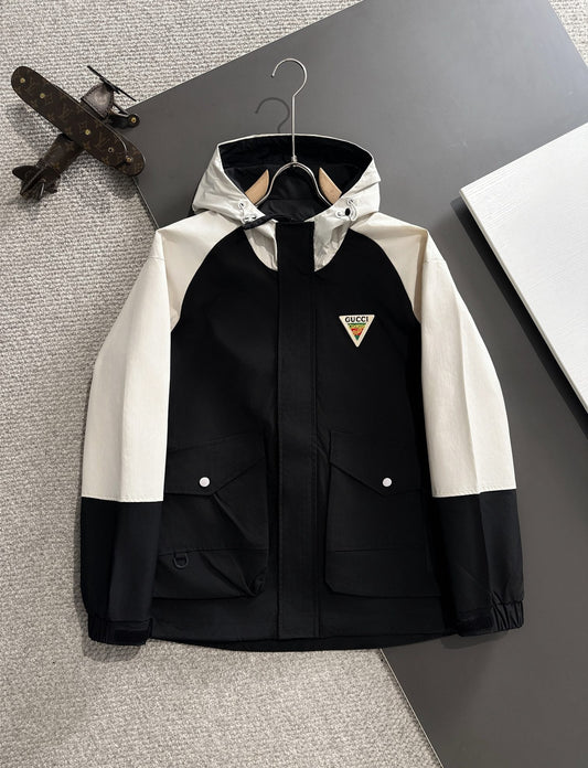 Zip-up hooded windbreaker jacket