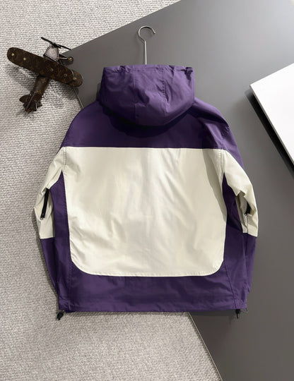 Zip-up hooded windbreaker jacket